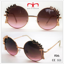Óculos de sol de design especial com decoração de flores óculos de sol de quadro redondo (30388)